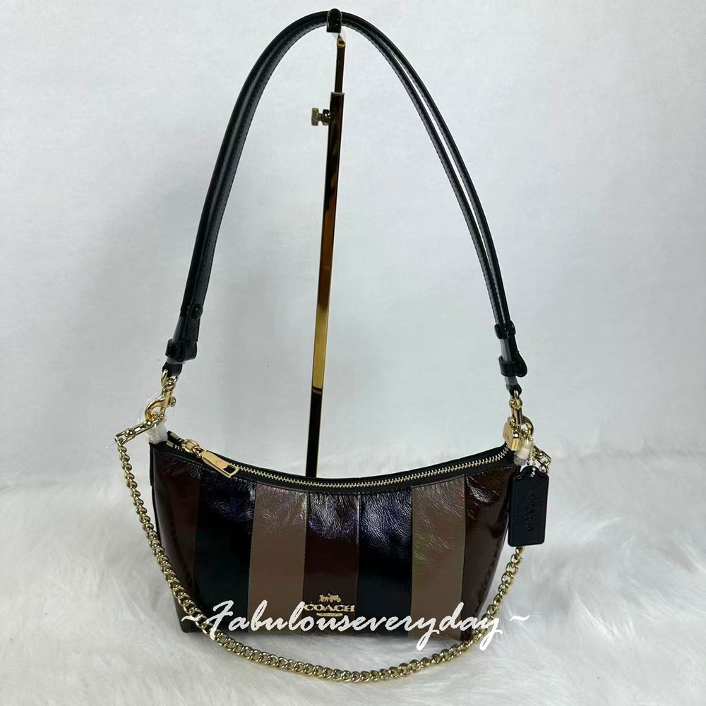 Coach Caitlin Shoulder Bag Striped Patchwork Leather/Gold/Black Multi CDZ91 NWT